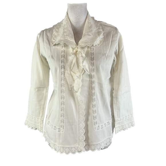 Vintage Ivory Handmade Dressing Bed Jacket Chemise Robe Lace Collar size L/XL - Picture 1 of 16